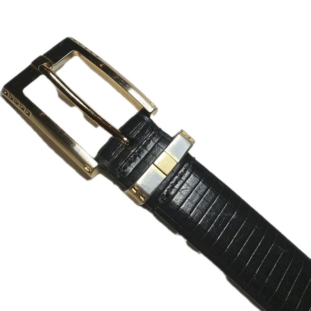 Johnston & Murphy Dress Belt Mens Size 34 Black Leather Grid Embossed Two Tone